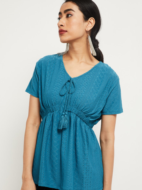 

max Women Teal Self Design Top