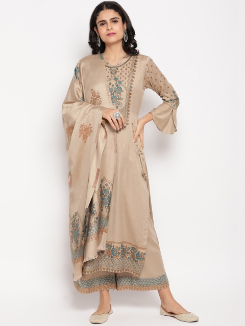 

HK colours of fashion Beige & Blue Woven-Design Unstitched Dress Material
