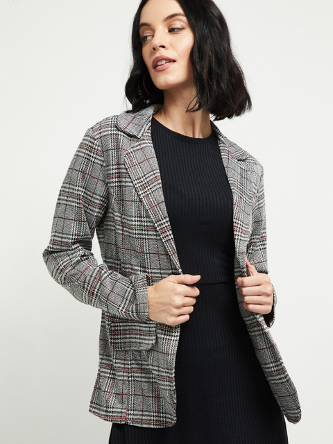

max Women Grey Checked Tailored Jacket