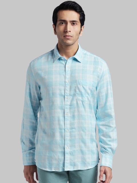 

Parx Men Blue & White Slim Fit Checked Casual Shirt