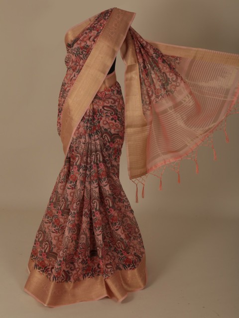 

Pothys Peach-Coloured Woven Design Linen Blend Saree