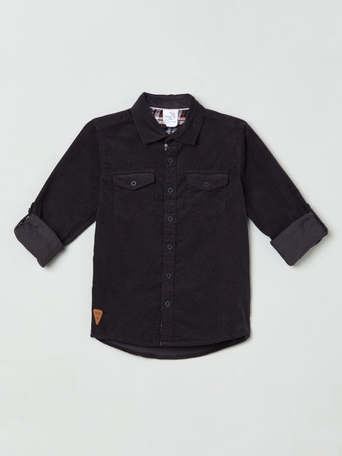 

max Boys Grey Regular Fit Striped Casual Shirt