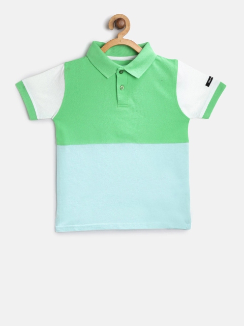 

Cherry Crumble Boys Green & Blue Colourblocked Polo Collar T-shirt