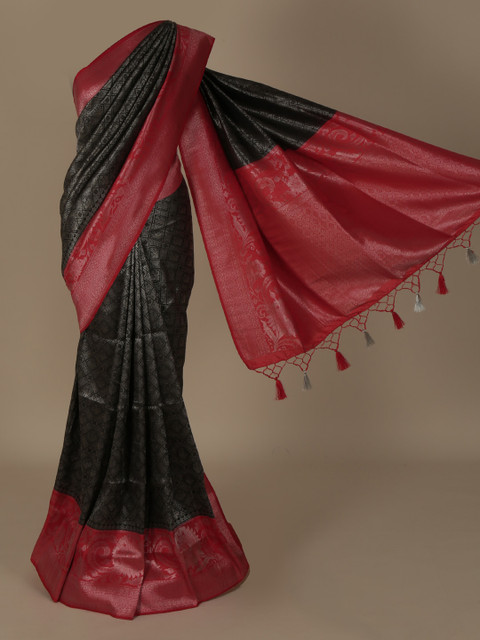 

Pothys Black & Pink Jute Silk Woven Design Saree