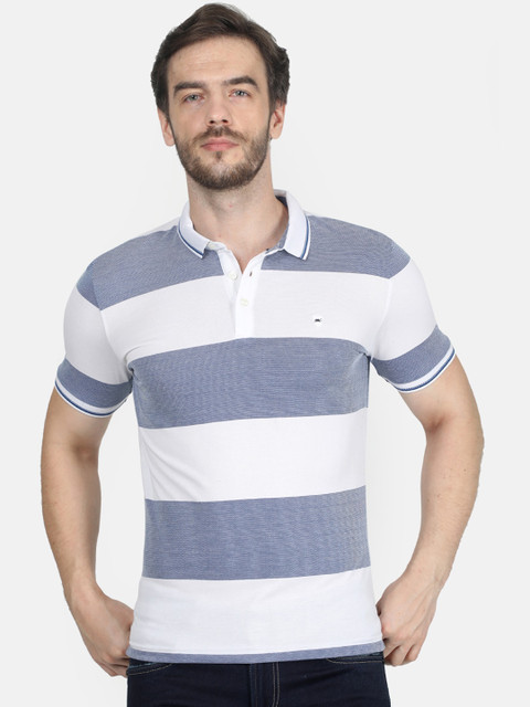 

Monte Carlo Men White Striped Polo Collar T-shirt