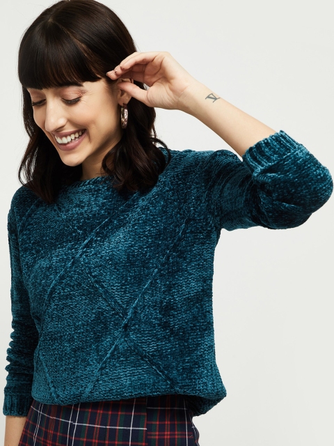 

max Women Green Self-Design Pullover Sweater