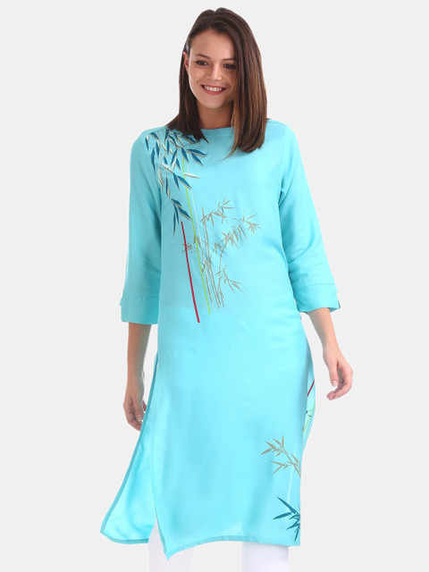 

Karigari Women Blue & Beige Printed Straight Kurta