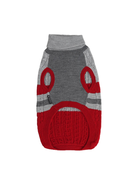 Heads Up For Tails Red & Grey Striped Cable Knit Dog Sweater