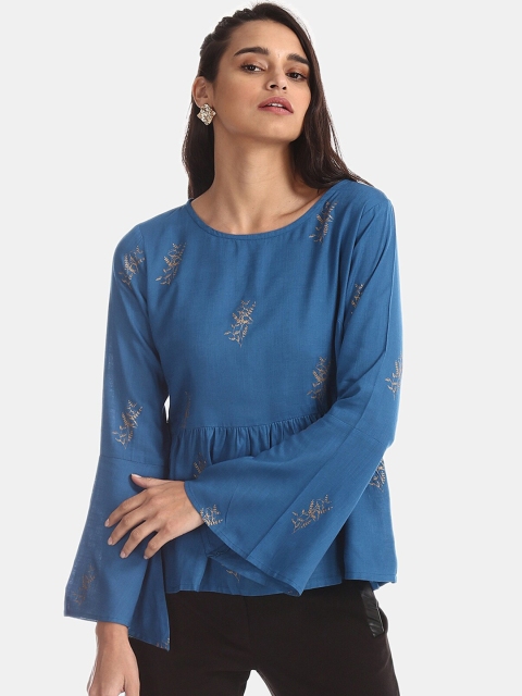 

Bronz Women Teal Blue Printed Top