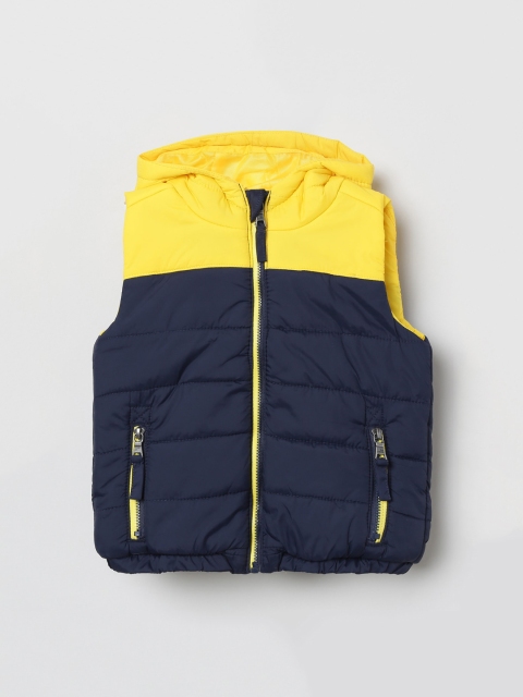 

max Boys Yellow & Navy Blue Colourblocked Padded Jacket