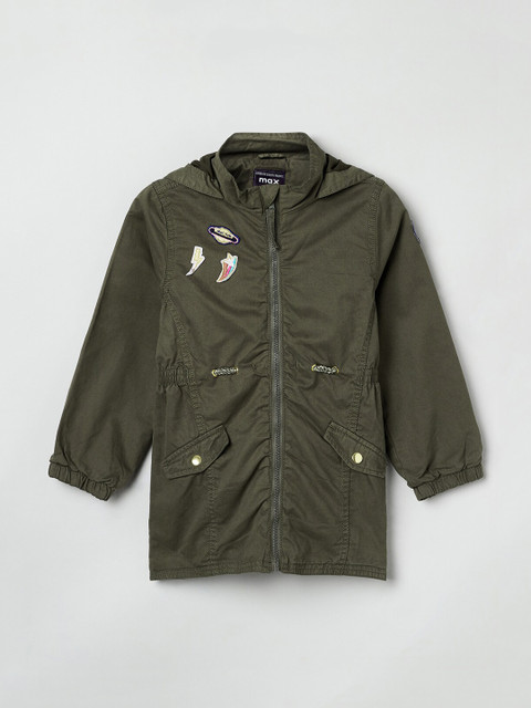 

max Girls Olive Green Solid Padded Jacket