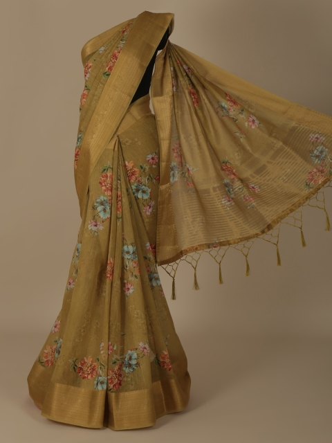

Pothys Olive Green Floral Printed Linen Blend Saree