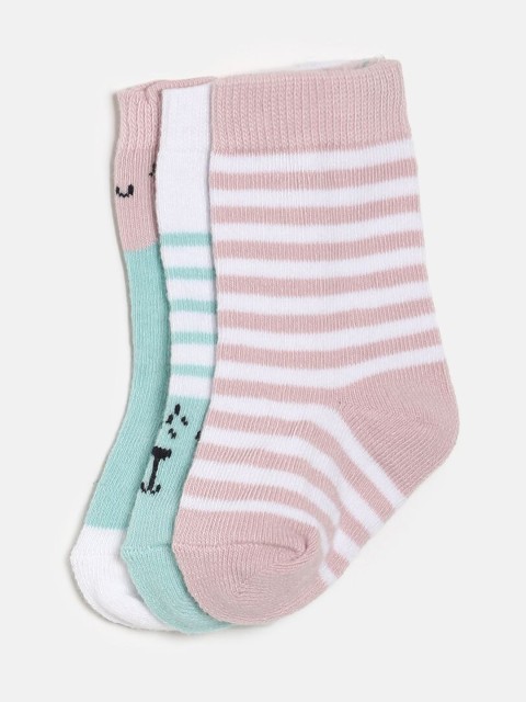 

MINI KLUB Infant Girls Pack Of 3 Striped Ankle-Length Socks, Pink