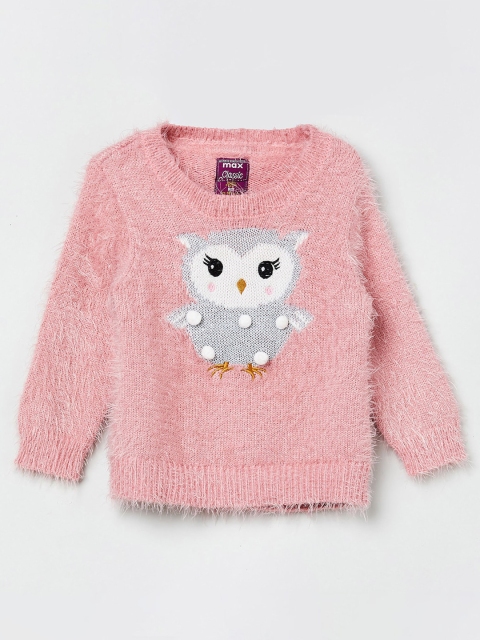 

max Girls Pink Self Design Pullover Sweater