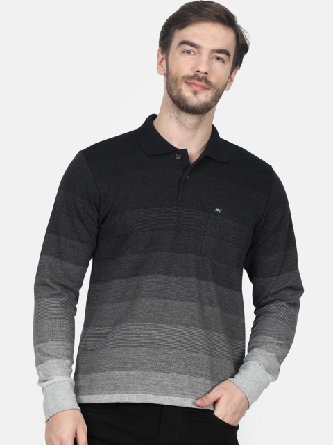

Monte Carlo Men Grey Striped Polo Collar T-shirt