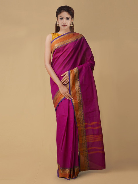 

Unnati Silks Pink Solid Pure Uppada Cotton Saree
