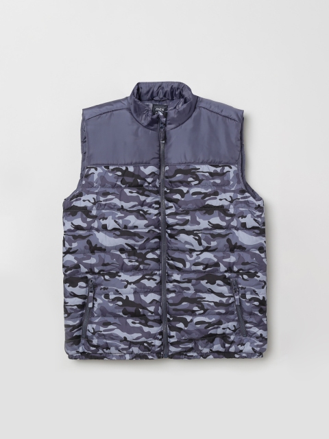 

max Boys Grey & Blue Printed Padded Jacket
