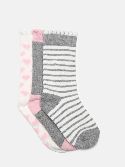 

MINI KLUB Girls Pack of 3 Pink & Grey Printed Calf-Length Socks