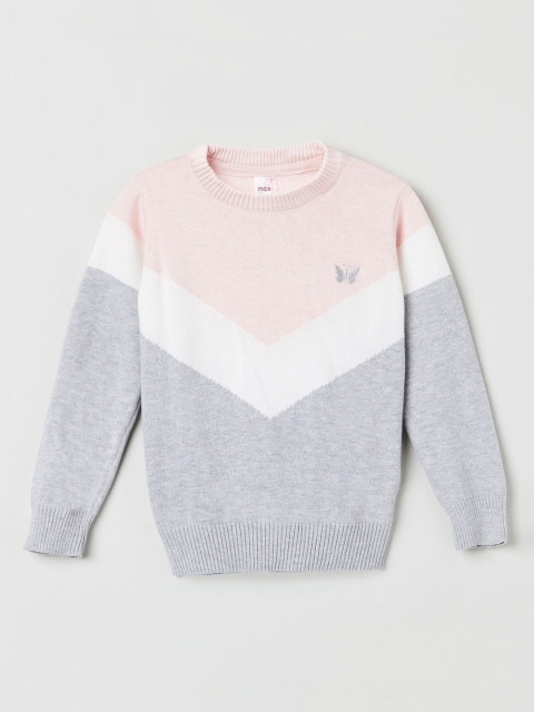 

max Girls Pink & Grey Colourblocked Pullover Sweater