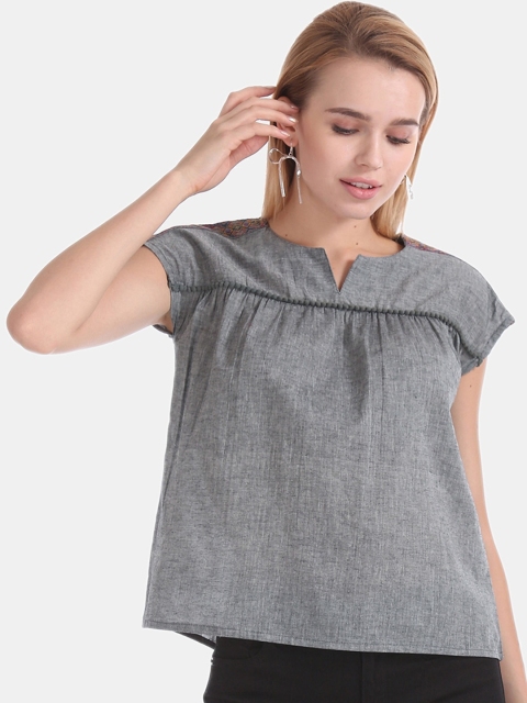 

Bronz Women Grey Solid Pure Cotton Top