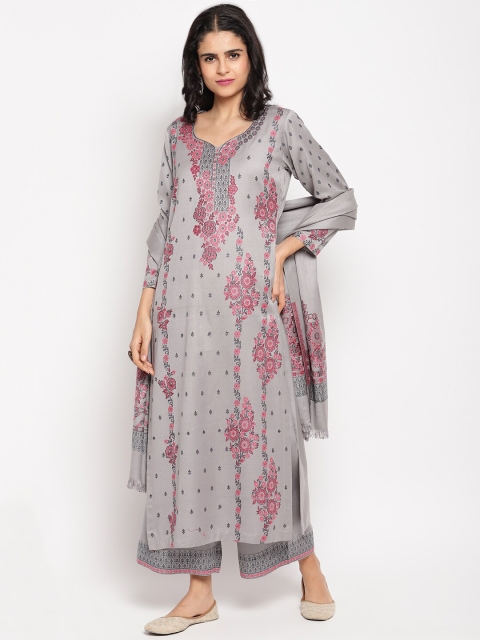 

HK colours of fashion Women Grey & Pink Printed Unstitched Dress Material