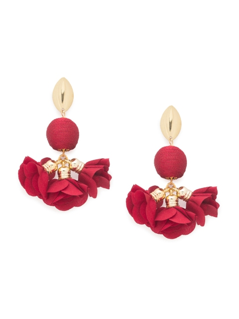 

Globus Gold-Toned & Red Floral Drop Earrings