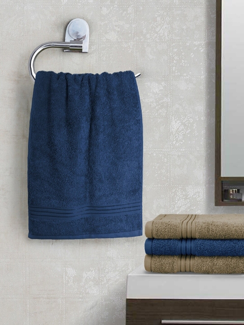 

swiss republic Set of 4 Navy Blue & Brown Solid Hand Towels