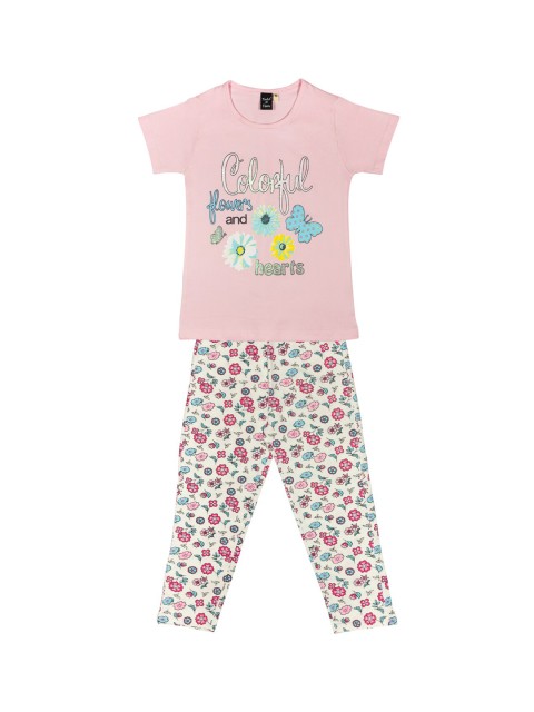 

Todd N Teen Girls Pink & White Printed Night Suit