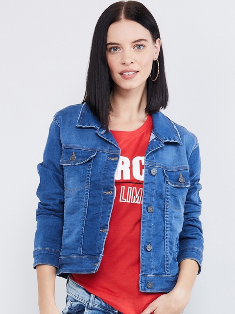 

max Women Blue Solid Denim Jacket