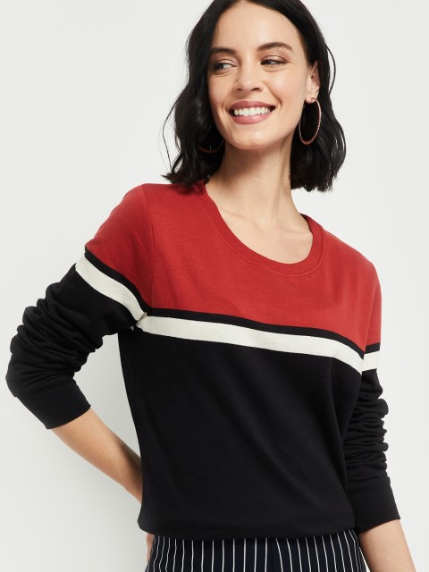 

max Women Black & Red Colourblocked Sweatshirt