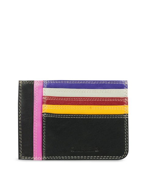 

CALFNERO Unisex Pink & Yellow Colorblocked Leather Card Holder