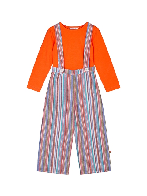 

Budding Bees Girls Orange & Blue Solid Top & Striped Palazzos Clothing Set