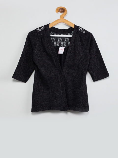 

max Girls Black Printed Front-Open Sweater