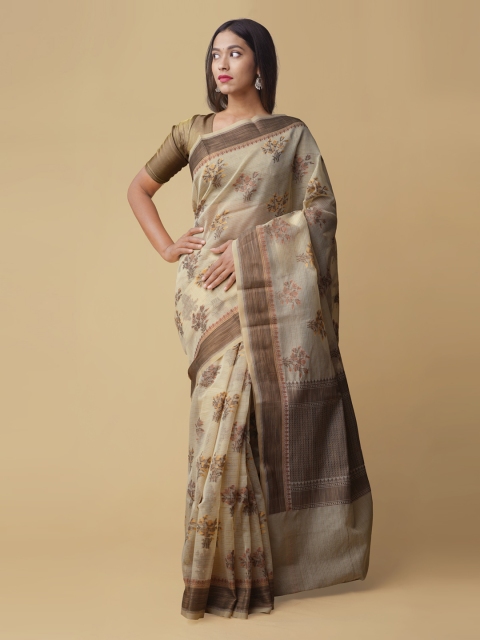 

Unnati Silks Cream-Coloured Silk Cotton Woven Design Banarasi Saree