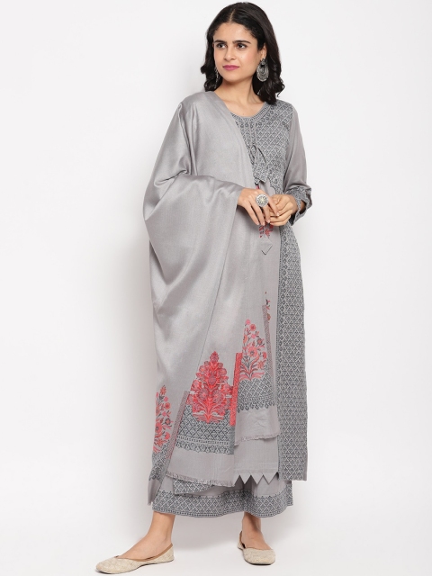 

HK colours of fashion Women Grey Woven Design Unstitched Dress Material