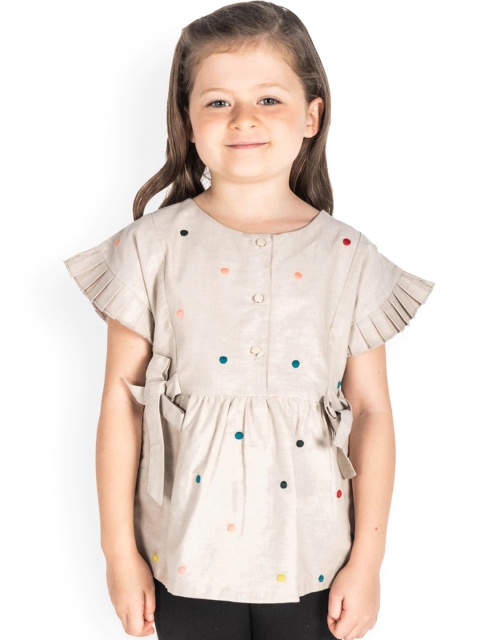 

Cherry Crumble Girls Beige Embroidered Peplum Top