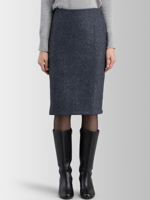 

FableStreet Women Blue Self-Design Pencil Skirt