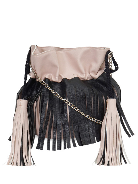 

Diwaah Women Pink & Black Solid Handcrafted Fringed Potli
