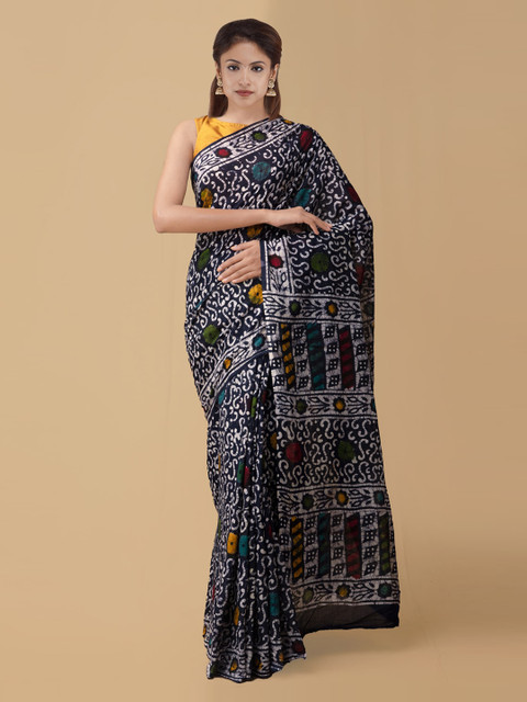 

Unnati Silks Navy Blue Printed Pure Cotton Saree