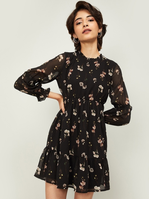 

Ginger by Lifestyle Women Black Floral Printed Fit and Flare Dress