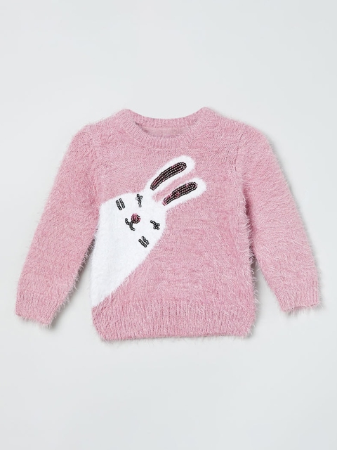 

max Infant Girls Pink & White Printed Pullover Sweater