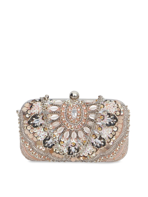 

Diwaah Women Beige & Black Embellished Box Clutch