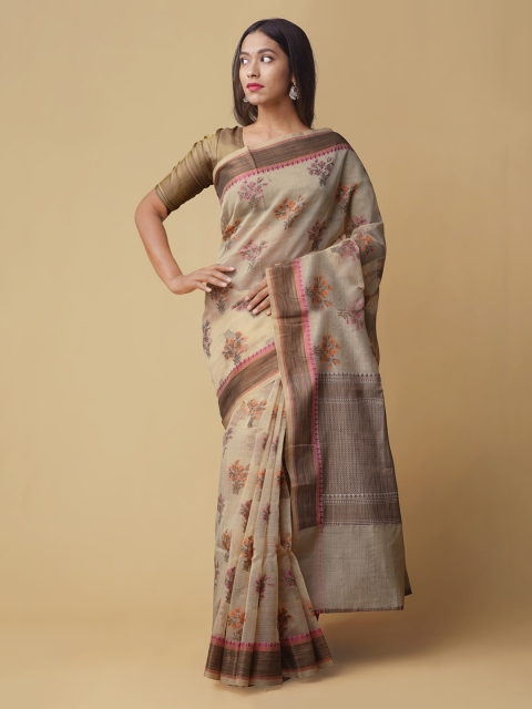 

Unnati Silks Cream-Coloured Silk Cotton Woven Design Banarasi Saree
