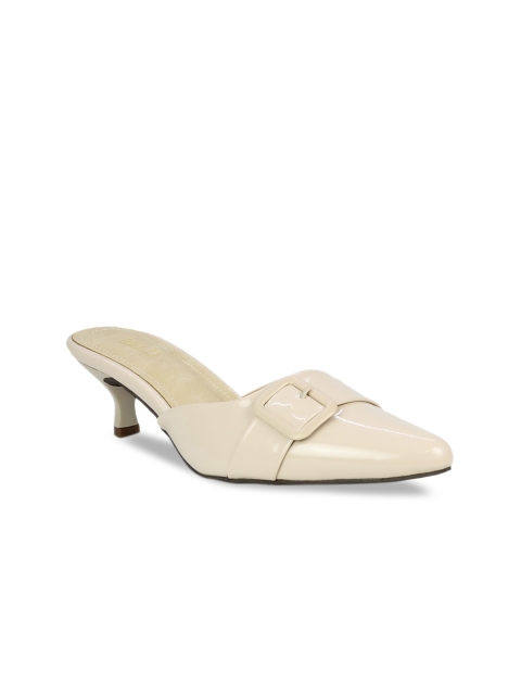 Inc 5 Women Beige Solid Kitten Heeled Mules