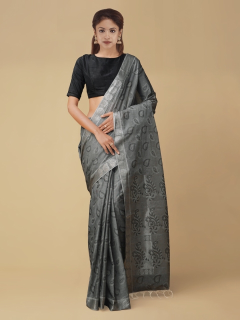 

Unnati Silks Grey Pure Cotton Printed Uppada Saree