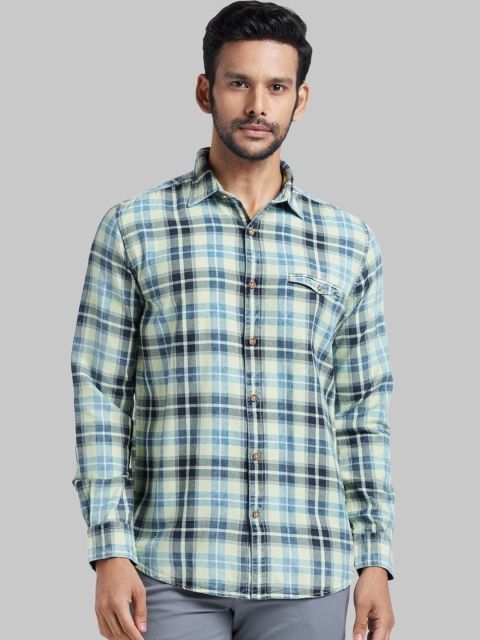 

Parx Men Yellow & Blue Slim Fit Checked Casual Shirt