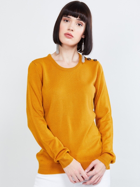

max Women Mustard Yellow Ribbed Pullover