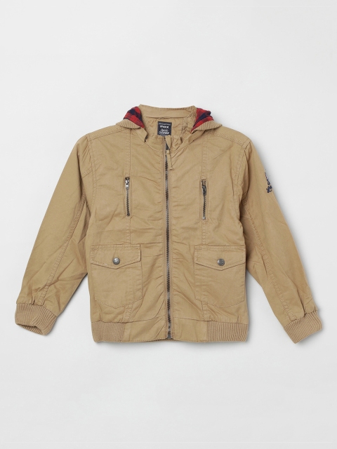 

max Boys Beige Solid Bomber Jacket