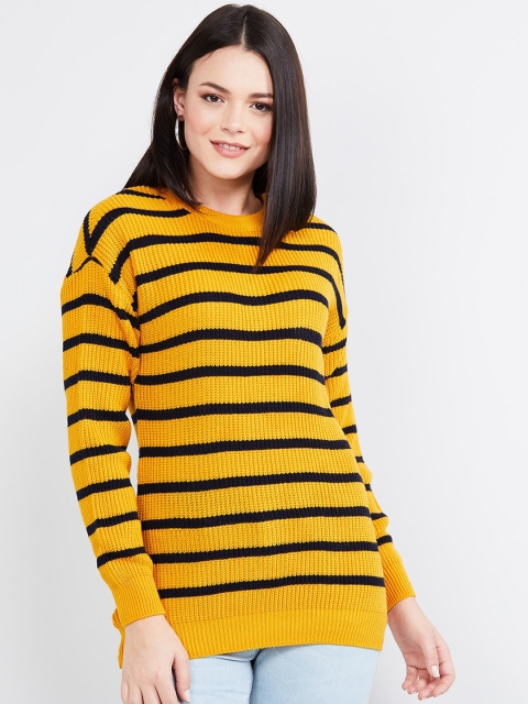

max Women Yellow & Black Striped Pullover Sweater