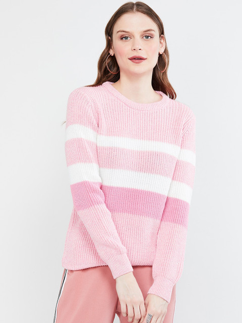 

max Women Pink And White Colourblocked Pullover sweater
